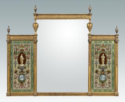 Appraisal: Adam style eglomis eacute overmantel mirror carved gessoed and gilt