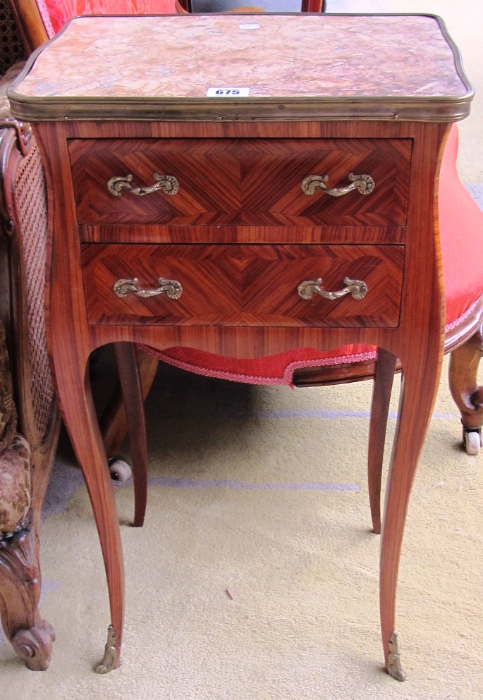 Appraisal: A pair of early th century French tulipwood bedside tables