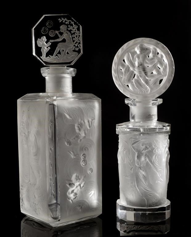 Appraisal: HOFFMAN ART DECO NUDE PERFUME BOTTLES Two cut crystal early