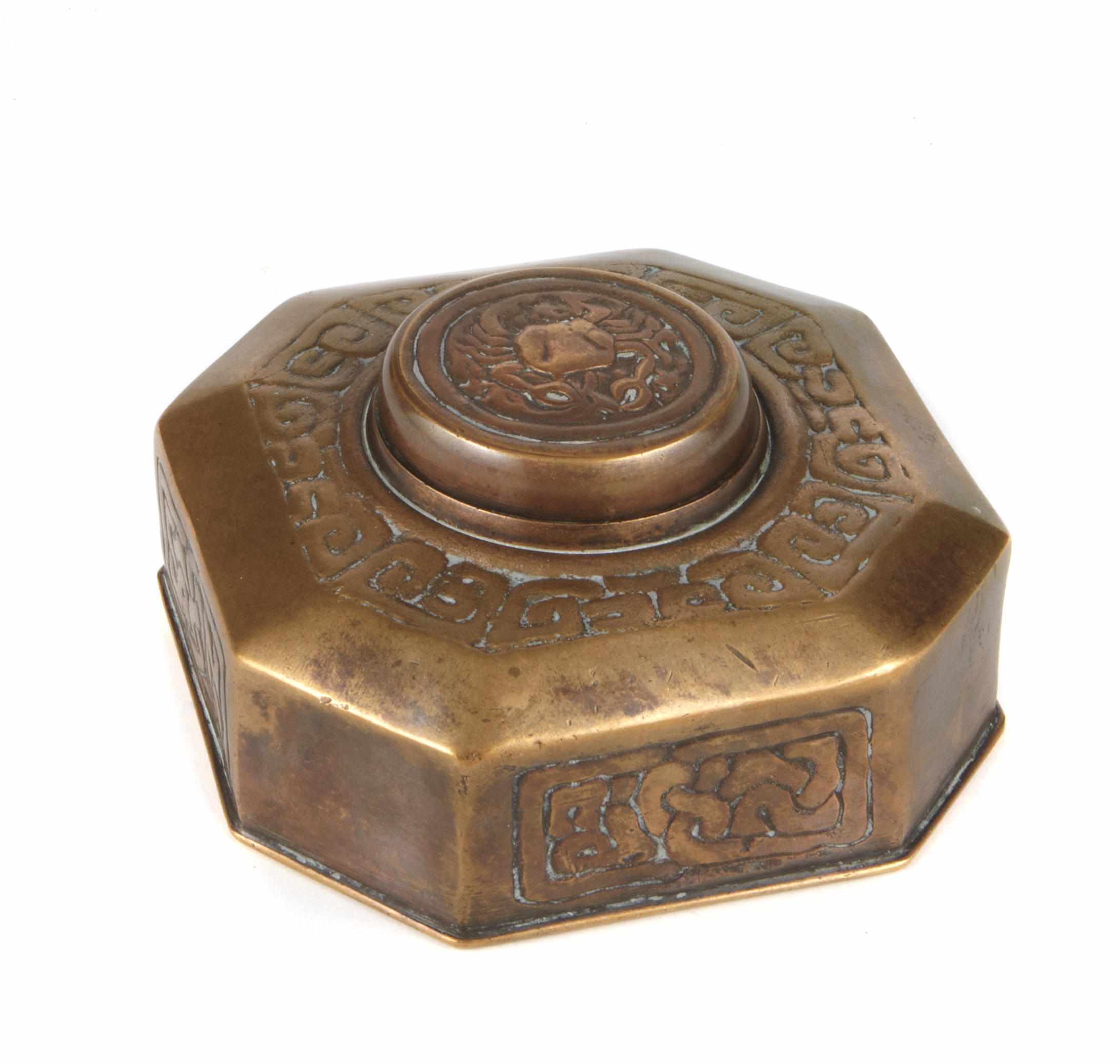 Appraisal: A Tiffany Studios patinated bronze Zodiac inkwell - impressed TIFFANY