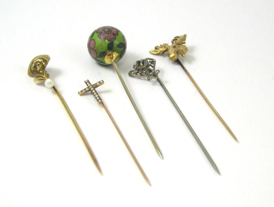 Appraisal: COLLECTION OF FIVE VICTORIAN STICK PINS including a - inch