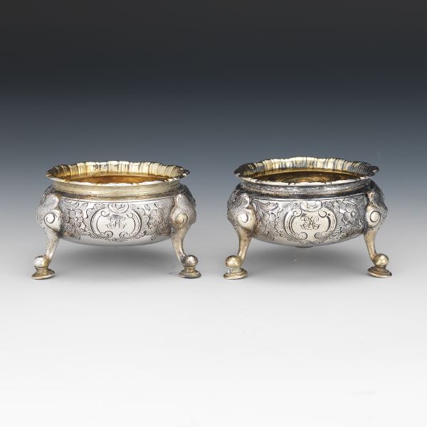 Appraisal: PAIR OF GEORGIAN STERLING SILVER SALT CELLARS LONDON CA -