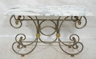 Appraisal: Stainless Brass Marble Top Baker's Style Table Hall console table