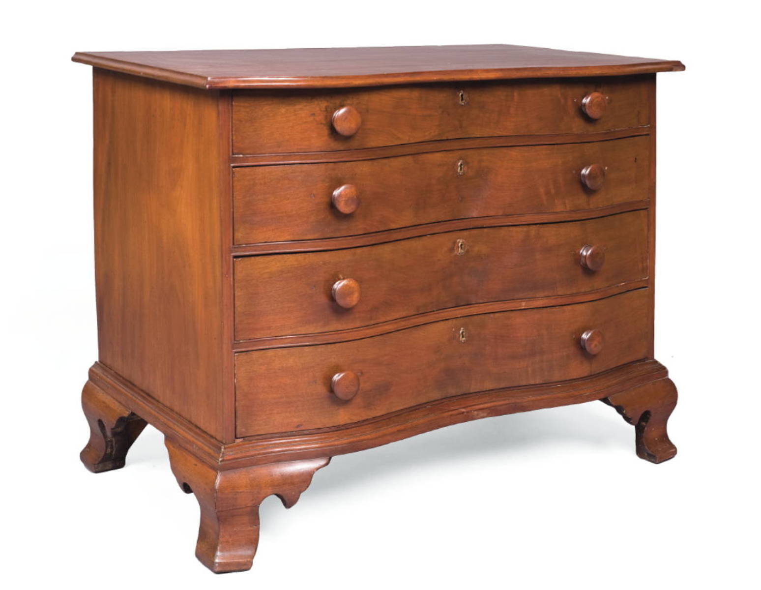 Appraisal: MASSACHUSETTS CHIPPENDALE MAHOGANY OXBOW CHEST OF DRAWERS The molded rectangular