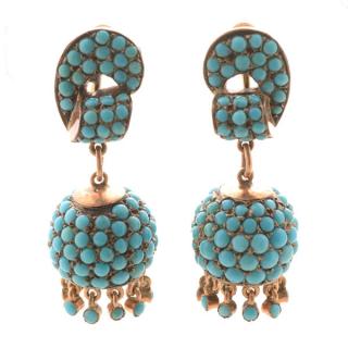 Appraisal: Pair of Retro Turquoise k Rose Gold Earrings Each featuring