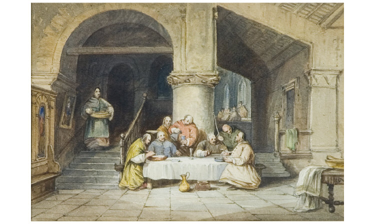 Appraisal: Watercolour Drawing George Cattermole - Monks Dining In A Gothic