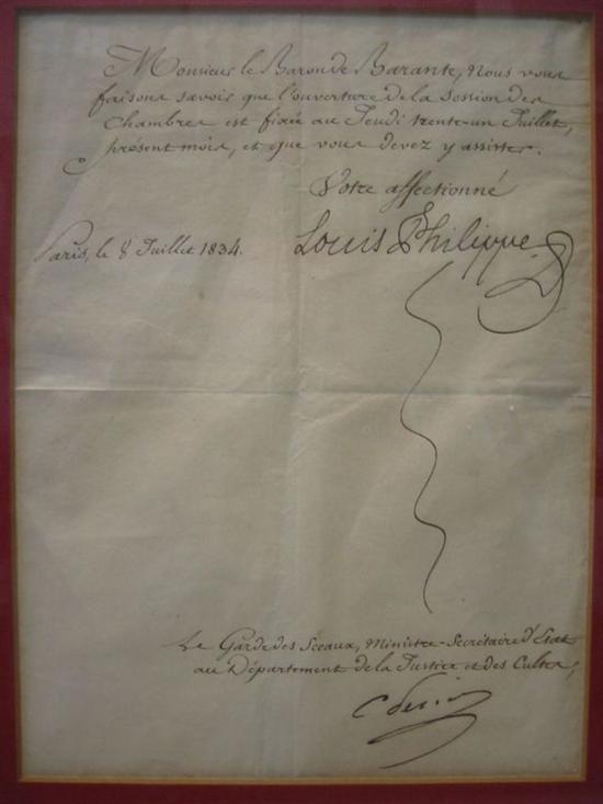 Appraisal: LOUIS PHILIPPE KING OF FRANCE Brief Autograph Letter Signed as