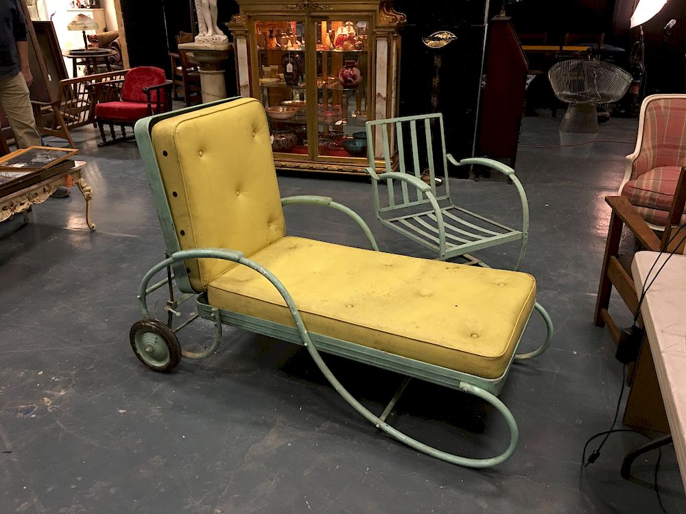 Appraisal: Vintage Lawn Chair And Chaise Matching Teal Painted Lawn Chair