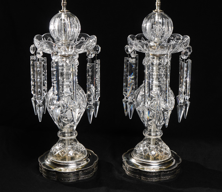 Appraisal: PAIR CONTEMPORARY CUT GLASS LAMPS Mid to later th century