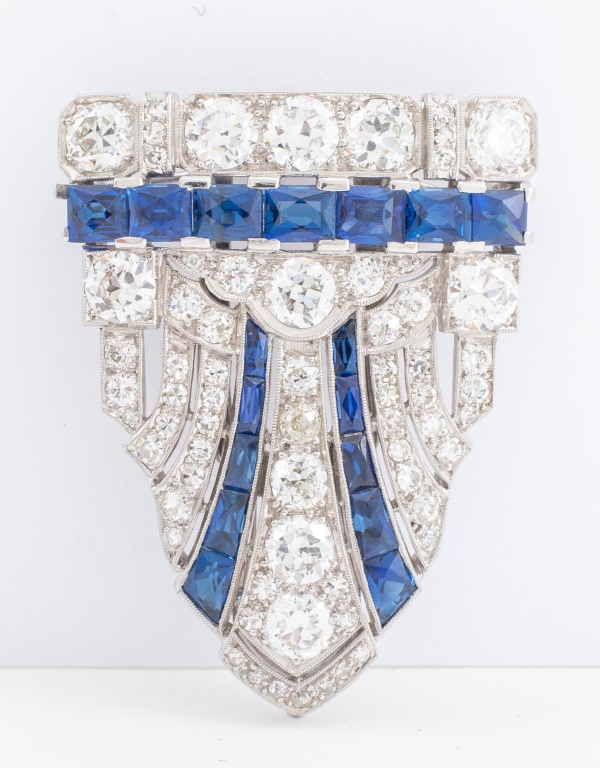 Appraisal: ART DECO PLATINUM DIAMOND SAPPHIRE PIN CLIP Art Deco period