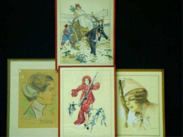 Appraisal: French c Original Illustrations - WWI Women Two signed Maurice