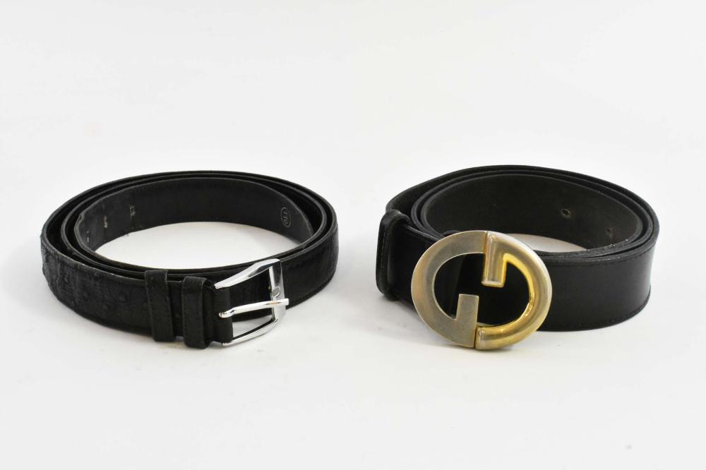 Appraisal: TWO GUCCI BLACK LEATHER GENTLEMEN S BELTSThe buckle in the