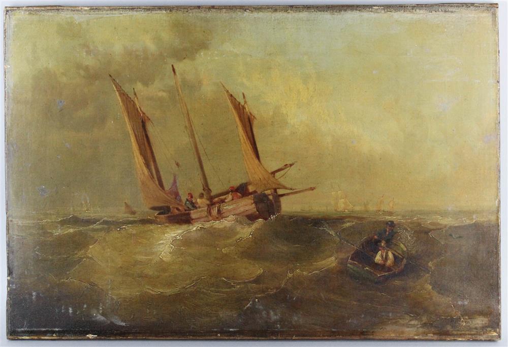 Appraisal: JAMES WILSON CARMICHAEL BRITISH - DUTCH FISHING BOATS Oil on