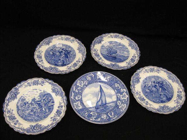 Appraisal: Crown Ducal Blue Transferware Plate Colonial Times excellent