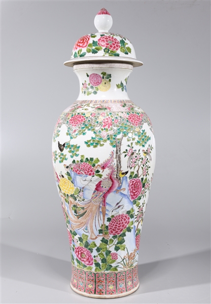 Appraisal: Chinese famille rose enameled porcelain covered vase with flowers and