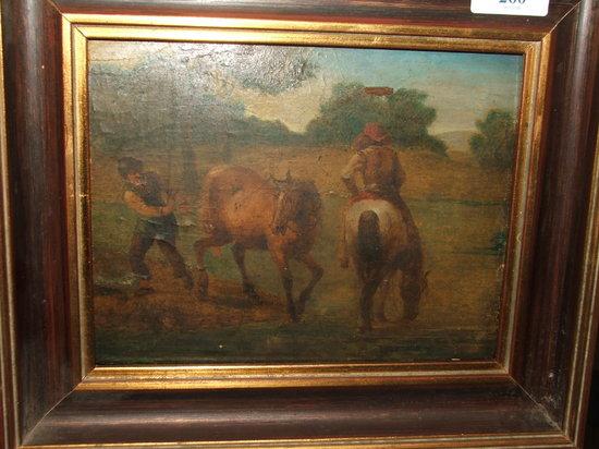 Appraisal: TH CENTURY ENGLISH SCHOOL - Figure with two horses oils