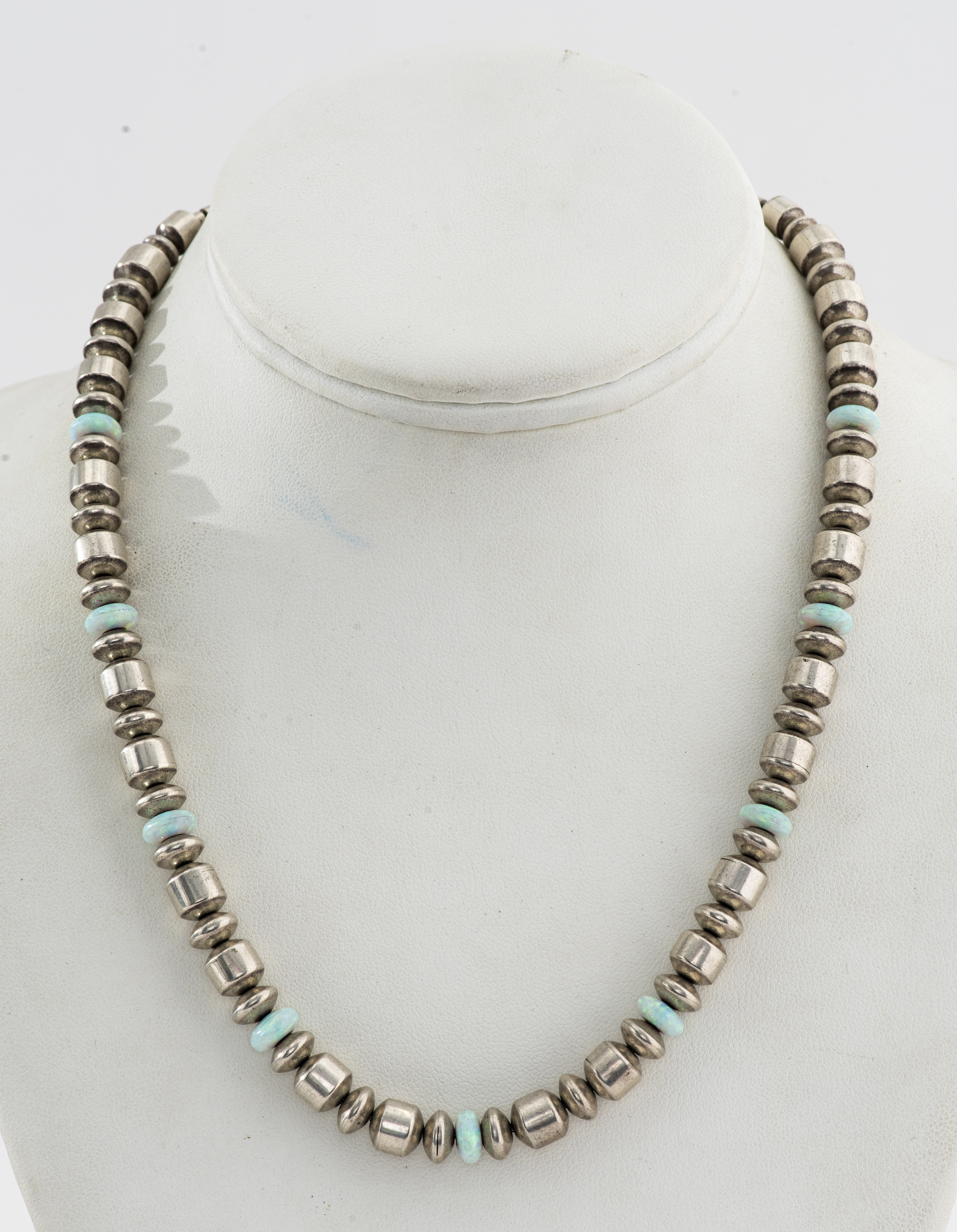 Appraisal: CHRISTIN WOLF NATIVE SILVER OPAL BEADED NECKLACE Christin Wolf Native