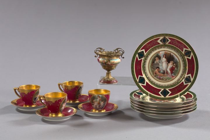 Appraisal: Eleven-Piece Collection of Porcelain consisting of an attractive diminutive gilt-brass-mounted