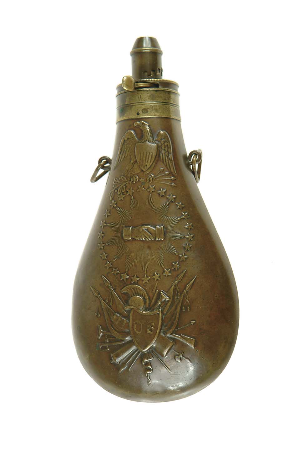 Appraisal: AMES PEACE FLASK Usual configuration large copper bodied flask -