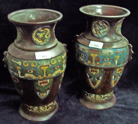 Appraisal: A pair of Chinese bronze and cloisonne vases with cloisonne