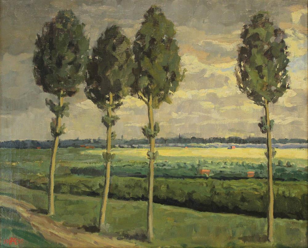 Appraisal: MARY ELISA HAVNING HAVNING-BONFILS DANISH LANDSCAPE WITH FOUR CYPRESS TREES