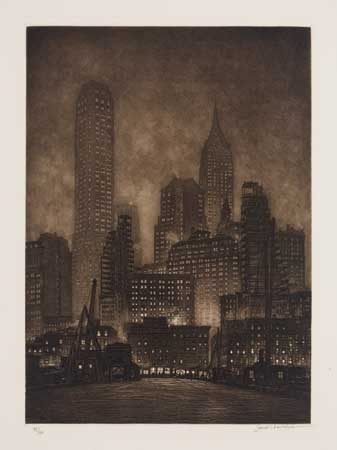 Appraisal: SAMUEL CHAMBERLAIN Manhattan Twilight Etching and drypoint x mm x