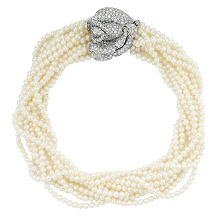 Appraisal: Ten Strand Freshwater Pearl Torsade Necklace with Diamond Rose Clasp