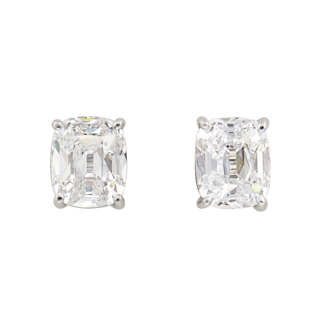 Appraisal: Pair of White Gold and Diamond Stud Earrings kt cushion-cut