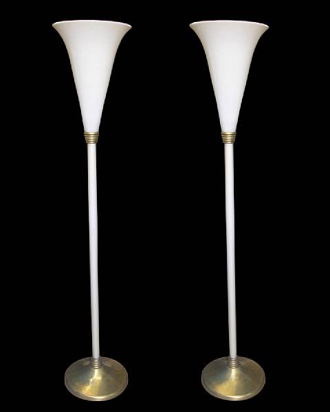 Appraisal: A pair of Italian glass and brass torch res circa