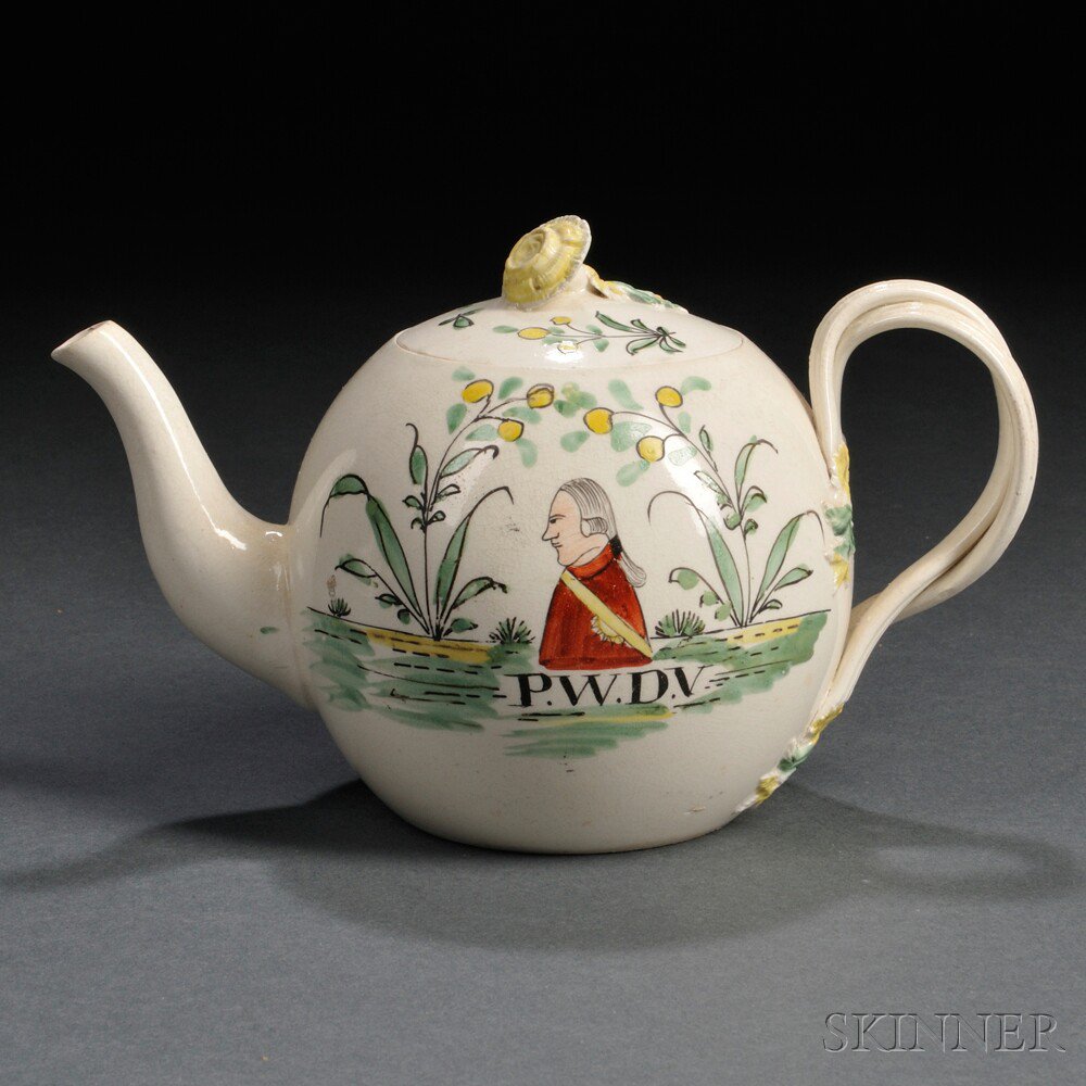 Appraisal: Dutch Decorated Cream-colored Earthenware Teapot and Cover England c globular