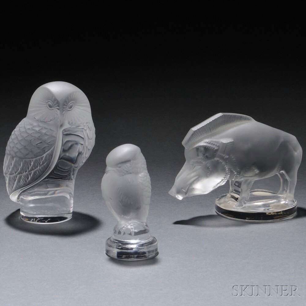 Appraisal: Three Lalique Animal Figurals Art glass France fourth quarter th