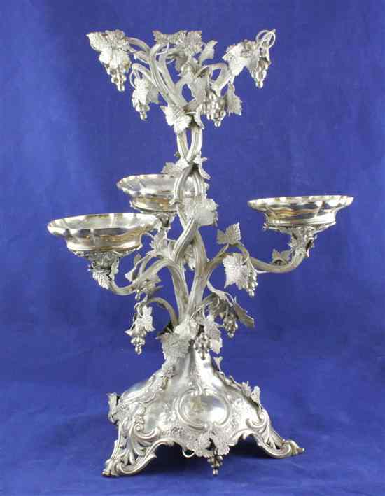 Appraisal: An ornate Victorian silver centrepiece of fruiting vineous form with