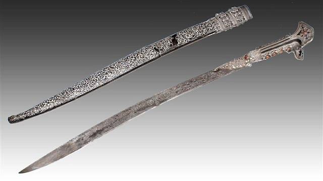 Appraisal: AN EARLY TH CENTURY OTTOMAN YATAGHAN the scabbard with silver