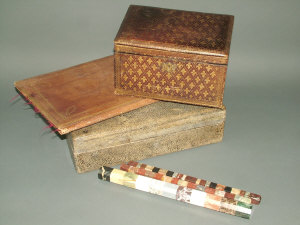 Appraisal: Three specimen marble rulers length cm and smaller a Palais