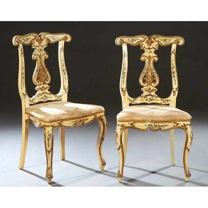 Appraisal: Pair of French Louis XV Style Gilt and Paint Decorated