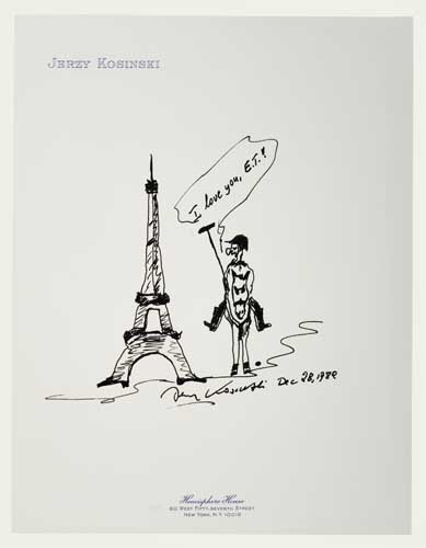 Appraisal: KOSINSKI JERZEY Ink sketch Signed and dated clever image showing