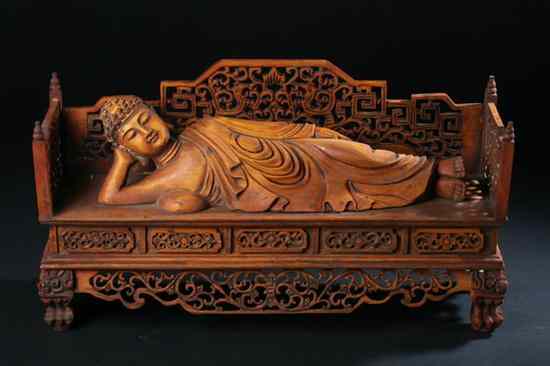 Appraisal: CHINESE BOXWOOD FIGURE OF RECLINING BUDDHA - in long