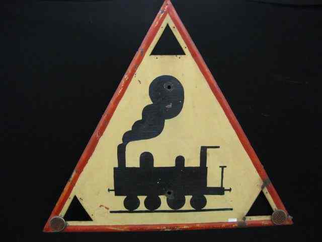 Appraisal: Antique Railroad Crossing Sign depicts steam engine triangular '' x