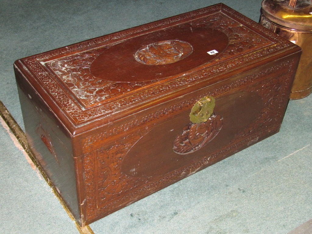 Appraisal: Carved camphorwood blanket box