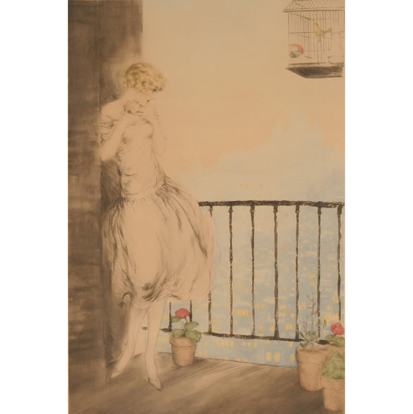 Appraisal: Louis Icart French - aquatint and drypoint of Louise x