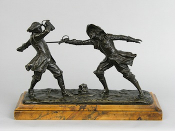 Appraisal: Edouard Drouot French - Sword Fight Bronze with black brown