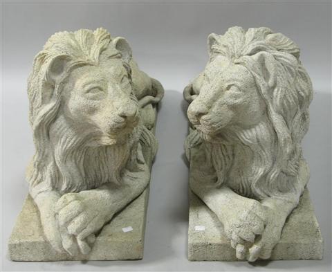 Appraisal: PAIR OF FAUX STONE GARDEN LIONS