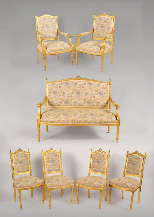 Appraisal: PIECE LOUIS XVI STYLE PARLOR SET Includes SETTEE ''h x