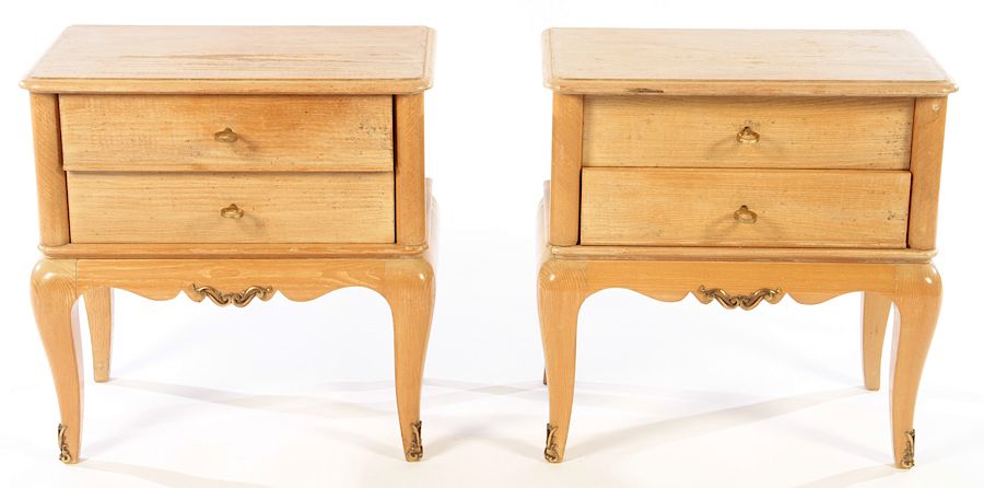 Appraisal: PAIR FRENCH BLONDE WOOD END TABLES ANDRE ARBUS A pair