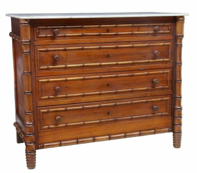 Appraisal: French Aesthetic marble-top pine commode late th c marble top