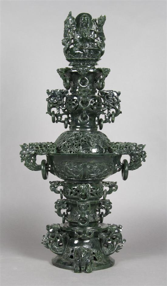 Appraisal: A Spinach Jade Censer Height inches