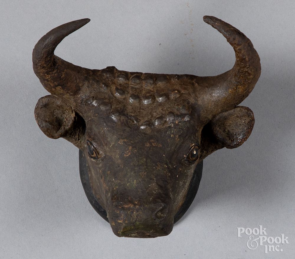 Appraisal: Terra cotta bull's head plaque th c Terra cotta bull's