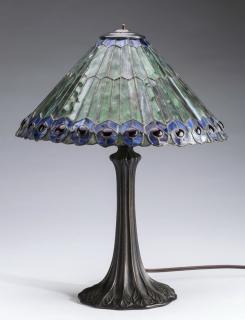 Appraisal: Mosaic glass peacock feather shade table lamp h Mosaic glass