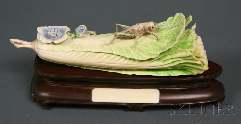 Appraisal: Ivory Carving China study of a grasshopper with a Chinese