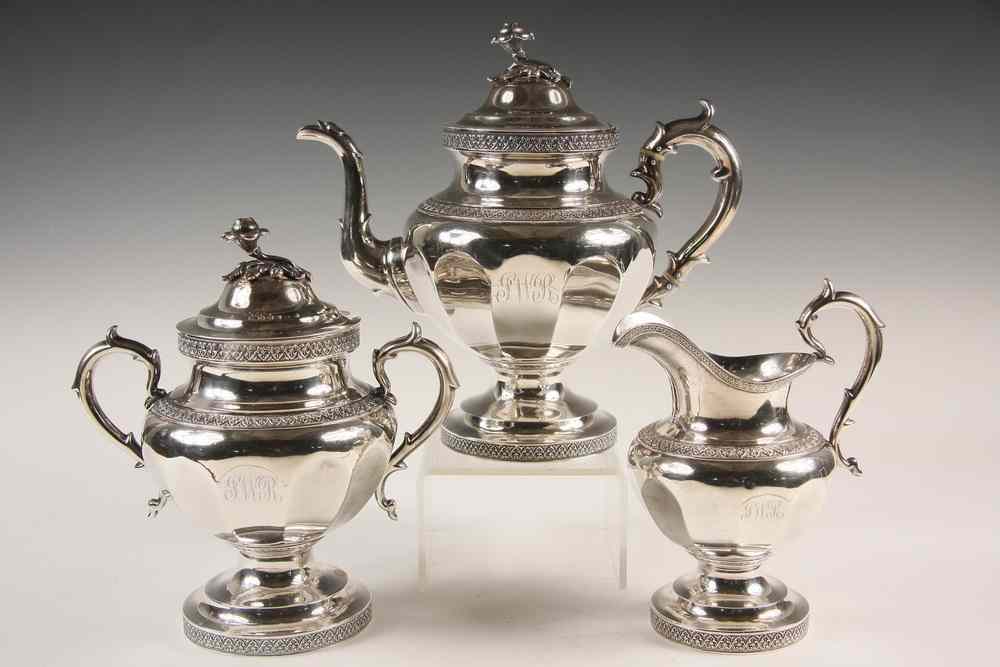 Appraisal: PC COIN SILVER TEA SET - Three Piece Coin Silver